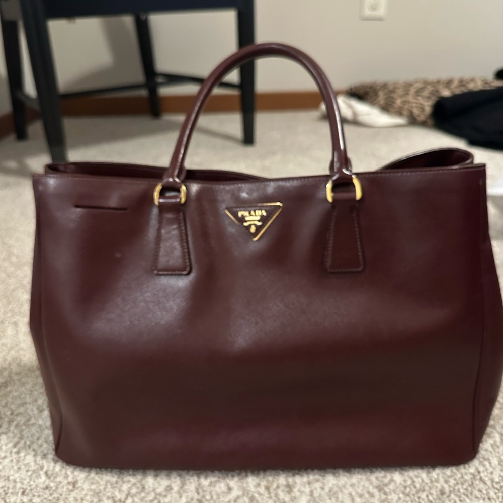 Prada Burgundy Leather Tote Bag